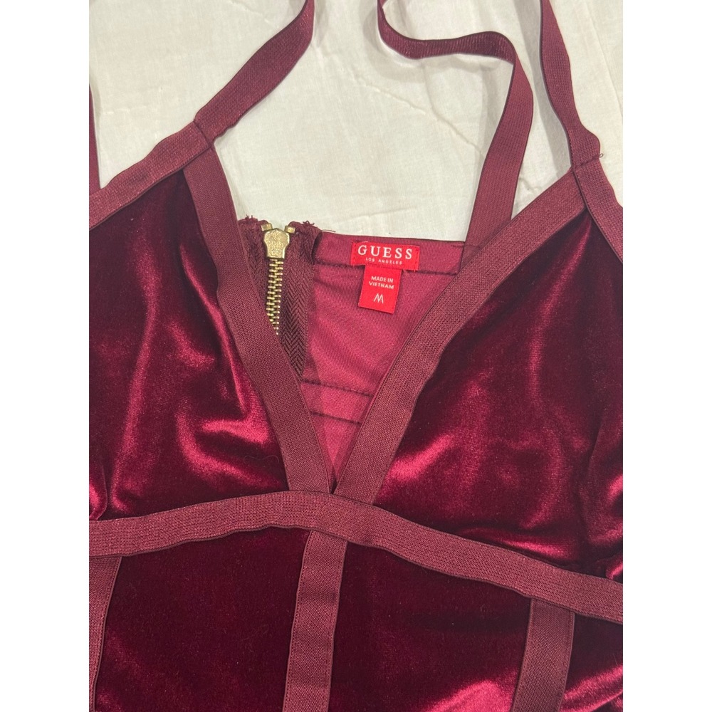 Guess Burgundy Velvet Bandage Bodycon Dress V-Neck Mini Dress Q95K00R6TF1 Medium